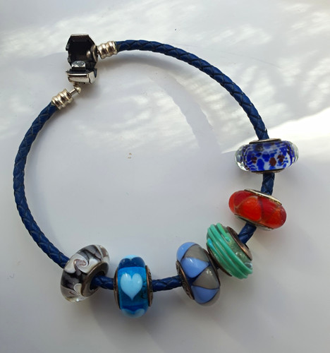 Blue leather pandora charm - leather,