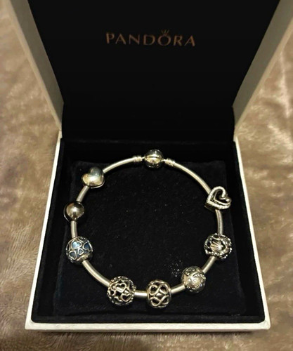 Pandora silver charm bangle - silver,